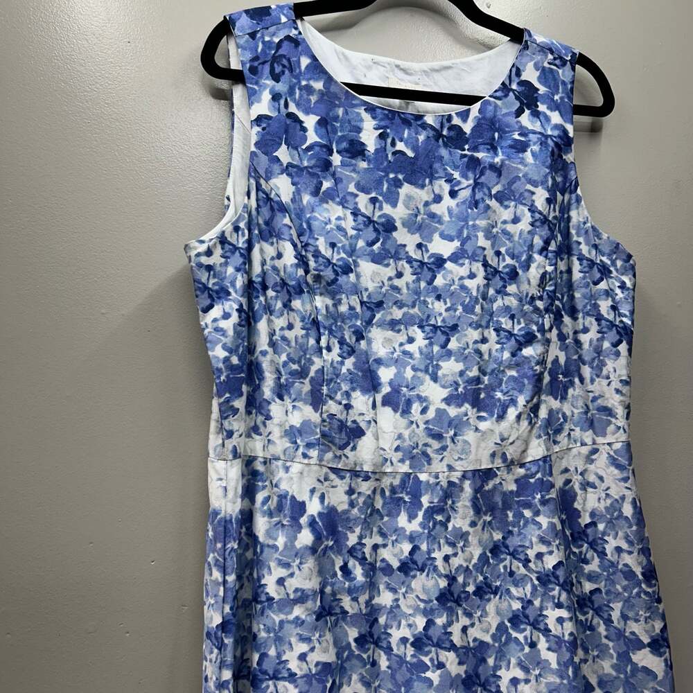 Talbots Blue Floral Watercolor Cotton Sleeveless Fit & Flare Dress - Picture 13 of 13